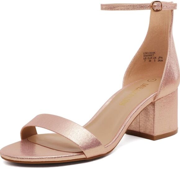 DREAM PAIRS Champagne Low-Chunk Heel Pump Open Toe Ankle Strap Sandals - Picture 1 of 16
